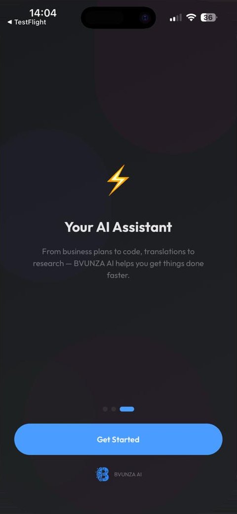 Bvunza AI — Einführungsbildschirm des Assistenten